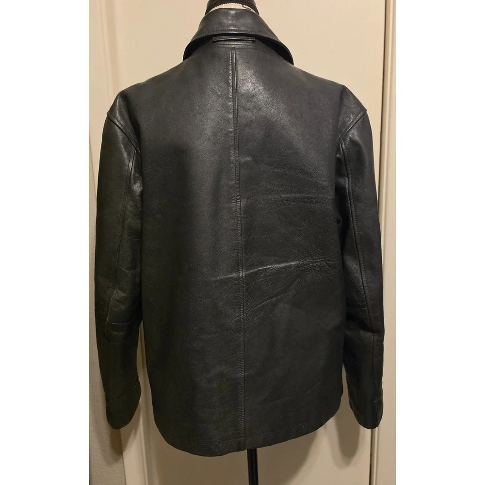 Vintage Banana Republic Mens Black Leather Full Zip Jacket Point Collar Large